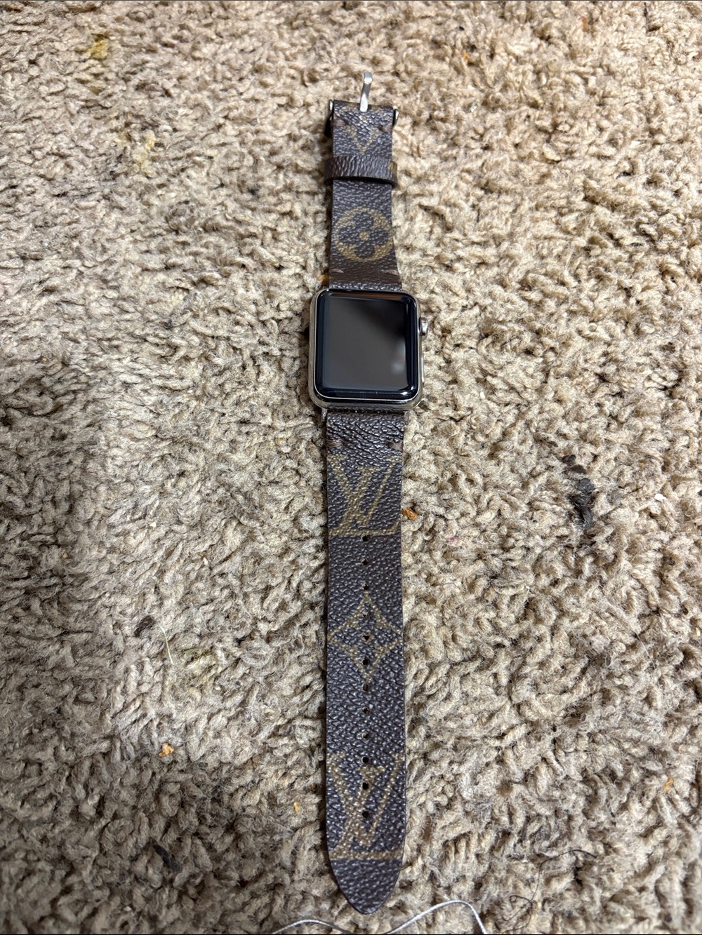 Apple Brown Monogram Pattern LV Leather-Style Watch Band